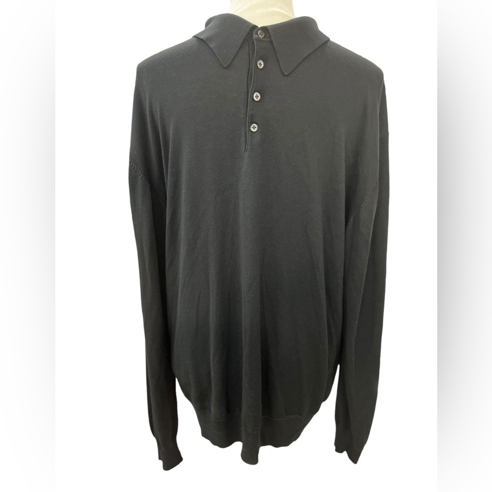 Anthology 100% Silk Long Sleeve Sweater Polo Black Men’s XL Luxury Knit Top - Picture 2 of 7
